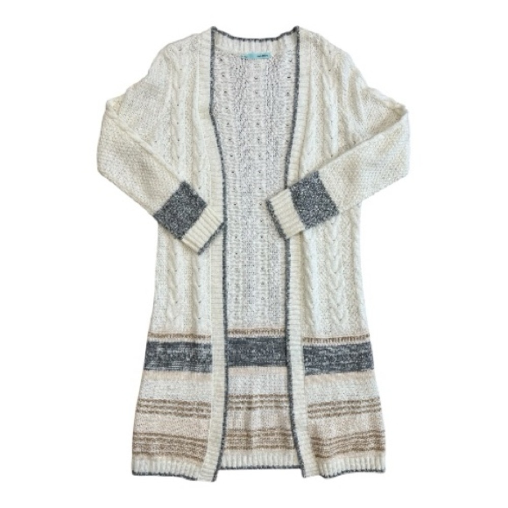 Maurices Long Cardigan in White Gray Tan and Cream Size S Women